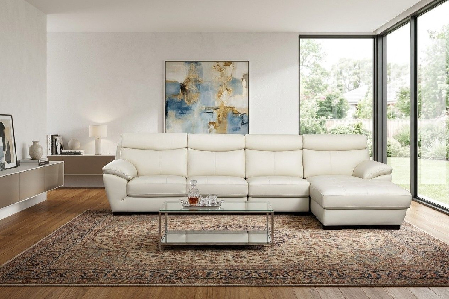 EK-L021 White Italian Leather Sectional - Left Sitting Contemporary Style by American Eagle Furniture