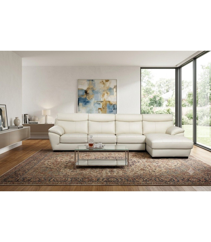 EK-L021 White Italian Leather Sectional - Left Sitting Contemporary Style by American Eagle Furniture