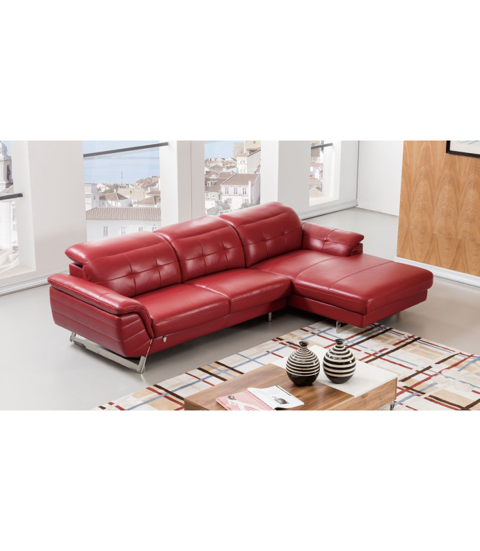 EK-L085 Red Italian Leather Sectional - Left Sitting Contemporary Style by American Eagle Furniture