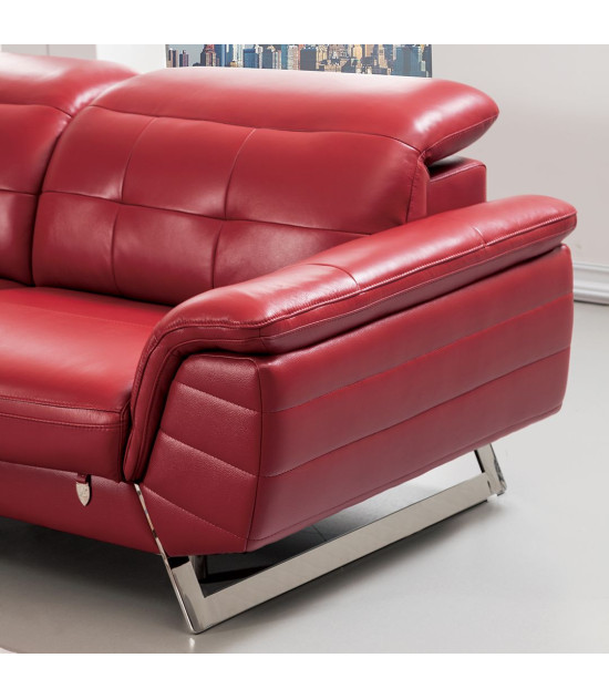 EK-L085 Red Italian Leather Sectional - Left Sitting Contemporary Style by American Eagle Furniture