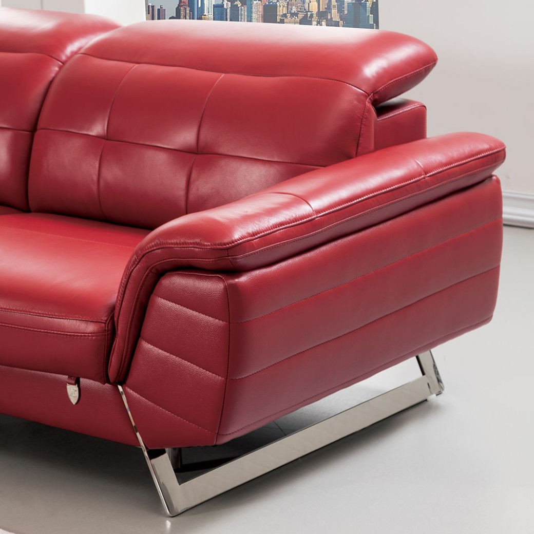 EK-L085 Red Italian Leather Sectional - Left Sitting Contemporary Style by American Eagle Furniture