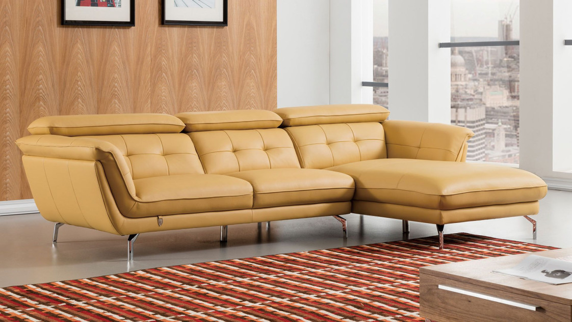 EK-L083 Yellow Italian Leather Sectional - Left Sitting Contemporary Style by American Eagle Furniture