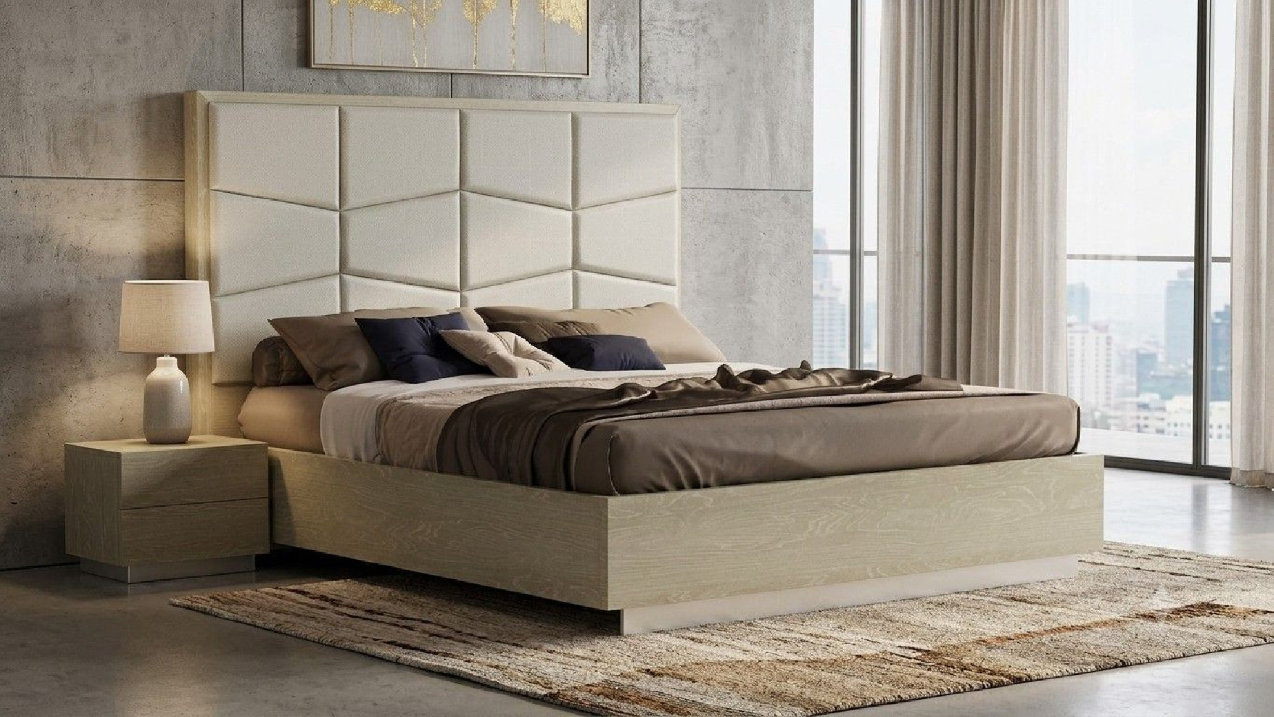 P108 Light Walnut Finish Queen Bed Contemporary Style by American Eagle Furniture