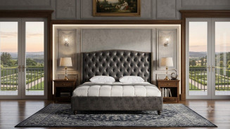 D062 Dark Gray Queen Leather Air Fabric Bed Contemporary Style by American Eagle Furniture