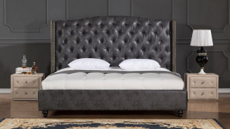 D062 Dark Gray Queen Leather Air Fabric Bed Contemporary Style by American Eagle Furniture