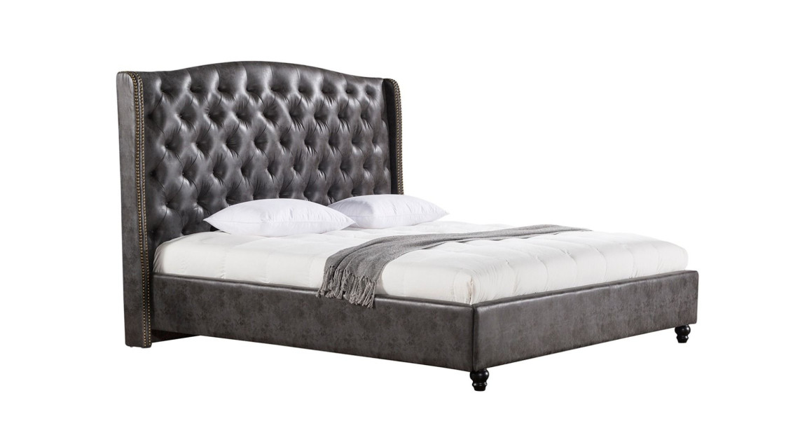 D062 Dark Gray Queen Leather Air Fabric Bed Contemporary Style by American Eagle Furniture