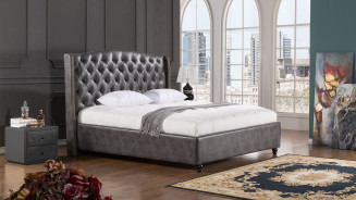 D062 Dark Gray Queen Leather Air Fabric Bed Contemporary Style by American Eagle Furniture