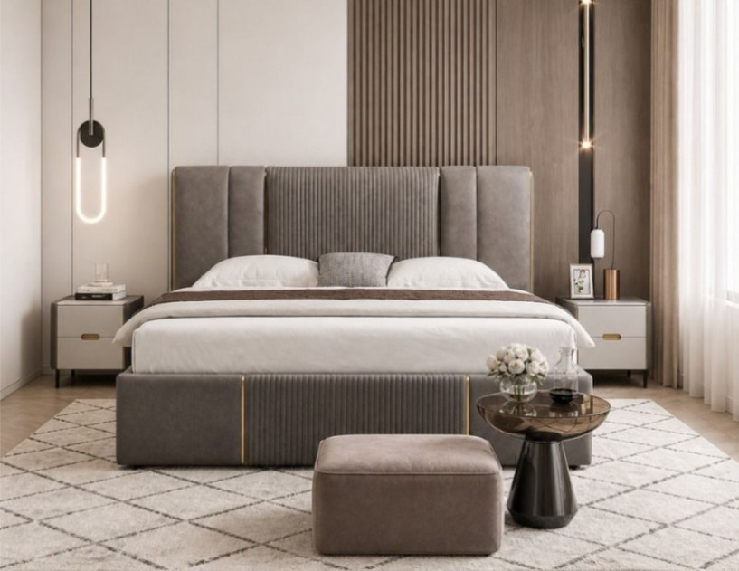 B-Y2009-Q Top Grain Genuine Leather Queen Sized Bed Contemporary Style by American Eagle Furniture