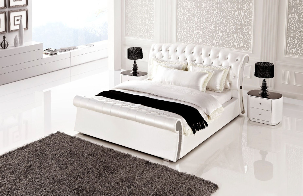 B6275 Leather Bed with 2 nightstands In Queen Size Contemporary Style by American Eagle Furniture