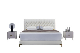 B-Y2011-Q Top Grain Genuine Leather Queen Sized Bed Contemporary Style by American Eagle Furniture