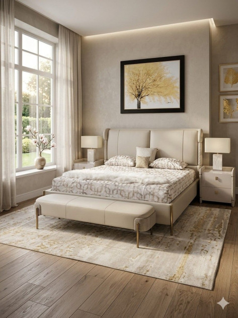 B-Y2007-Q Top Grain Genuine Leather Queen Sized Bed Contemporary Style by American Eagle Furniture