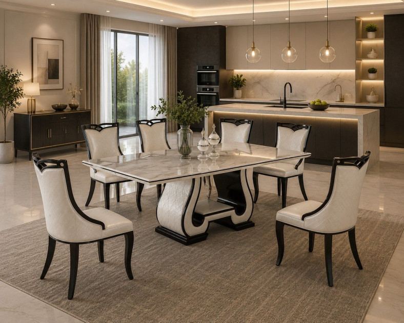 H901 Faux Marble Top 7-Piece Dining Table Set – Contemporary Style by American Eagle Furniture