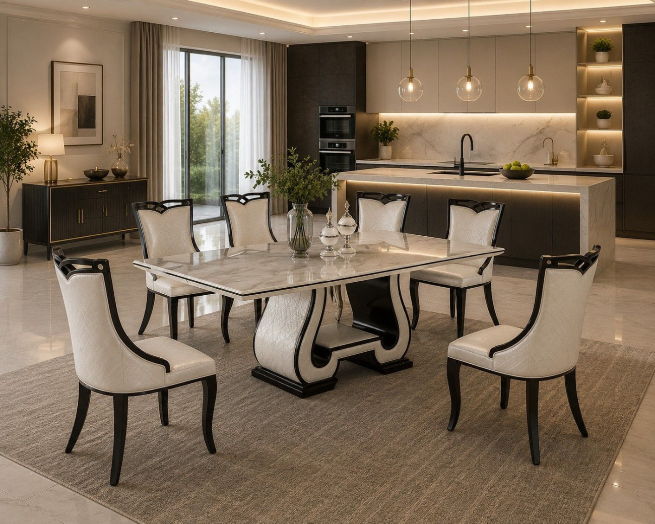 H901 Faux Marble Top 7-Piece Dining Table Set – Contemporary Style by American Eagle Furniture