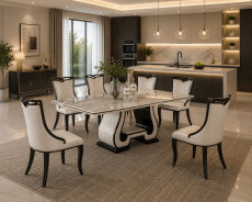 H901 Faux Marble Top 7-Piece Dining Table Set – Contemporary Style by American Eagle Furniture