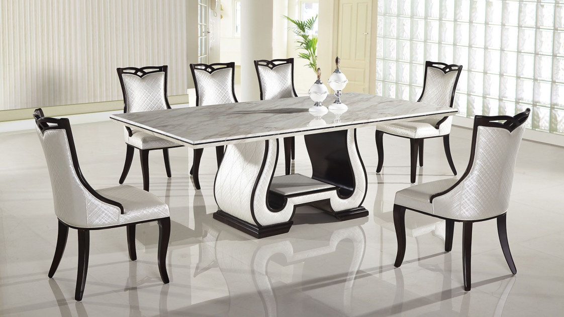 H901 Faux Marble Top 7-Piece Dining Table Set – Contemporary Style by American Eagle Furniture