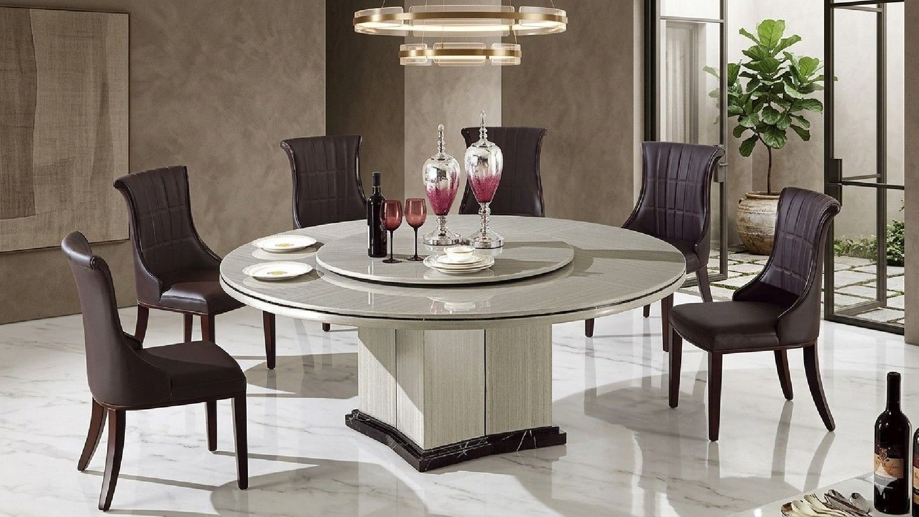 H61 Round Faux Marble Top 7-Piece Dining Table Set – Contemporary Style by American Eagle Furniture