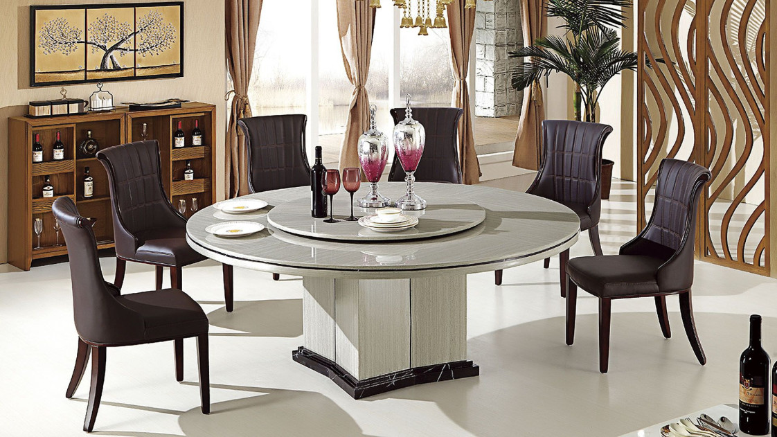 H61 Round Faux Marble Top 7-Piece Dining Table Set – Contemporary Style by American Eagle Furniture