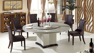 H61 Round Faux Marble Top 7-Piece Dining Table Set – Contemporary Style by American Eagle Furniture