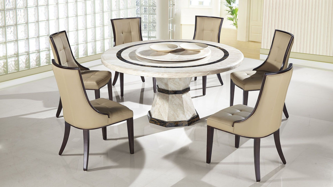 H38 Round Faux Marble 7-Piece Dining Set – Contemporary Style | American Eagle