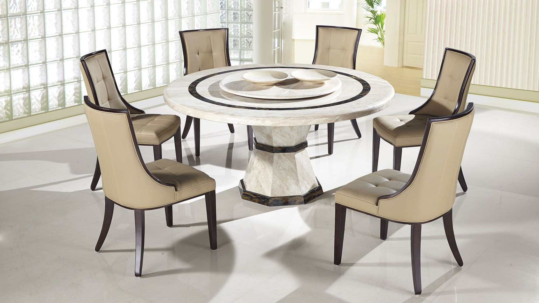 H38 Round Faux Marble 7-Piece Dining Set – Contemporary Style | American Eagle