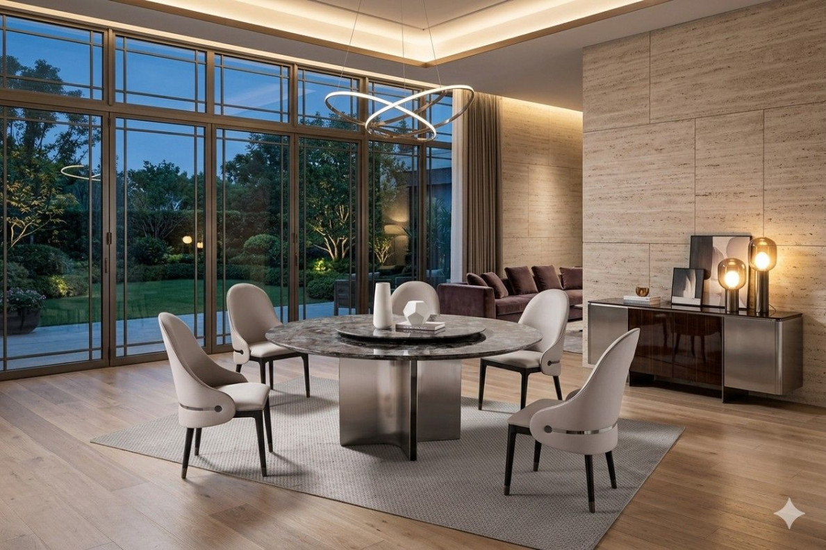 DT-H16 Faux Marble Top  7PC Round Dining Table Set Contemporary Style By Acme Furniture