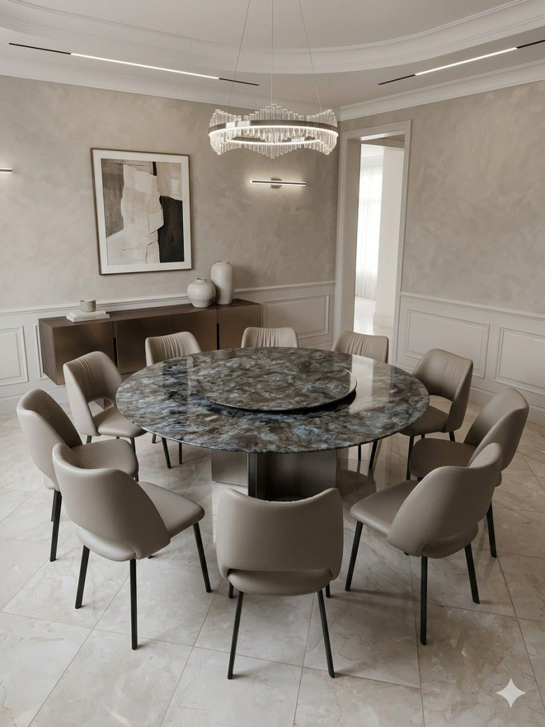 DT-H16 Faux Marble Top  7PC Round Dining Table Set Contemporary Style By Acme Furniture