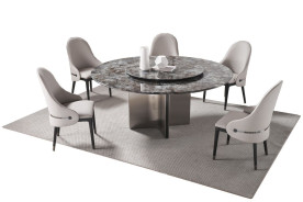 DT-H16 Faux Marble Top  7PC Round Dining Table Set Contemporary Style By Acme Furniture