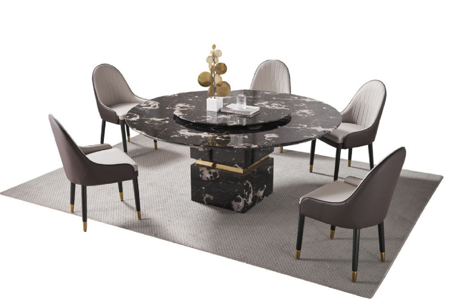 DT-H11A 71" Faux Marble Top 7Pc Round Dining Table Contemporary Style By Acme Furniture