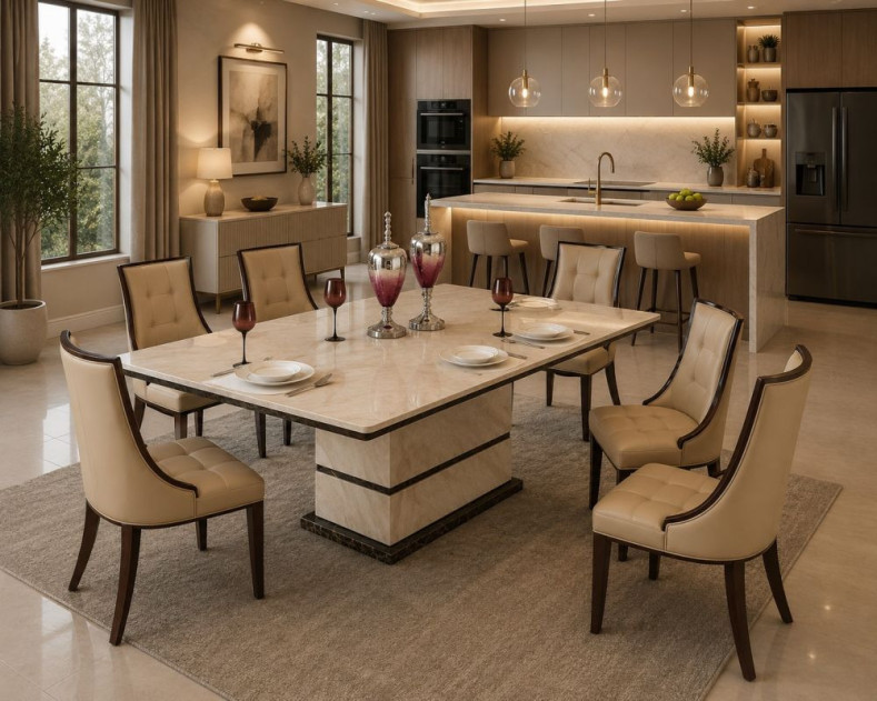 H28 Faux Marble Top 7Pc Dining Table Set Contemporary Style by American Eagle Furniture
