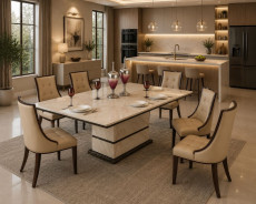 H28 Faux Marble Top 7Pc Dining Table Set Contemporary Style by American Eagle Furniture