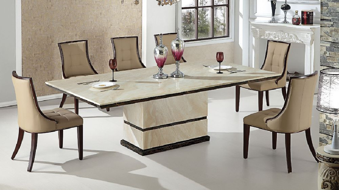 H28 Faux Marble Top 7Pc Dining Table Set Contemporary Style by American Eagle Furniture
