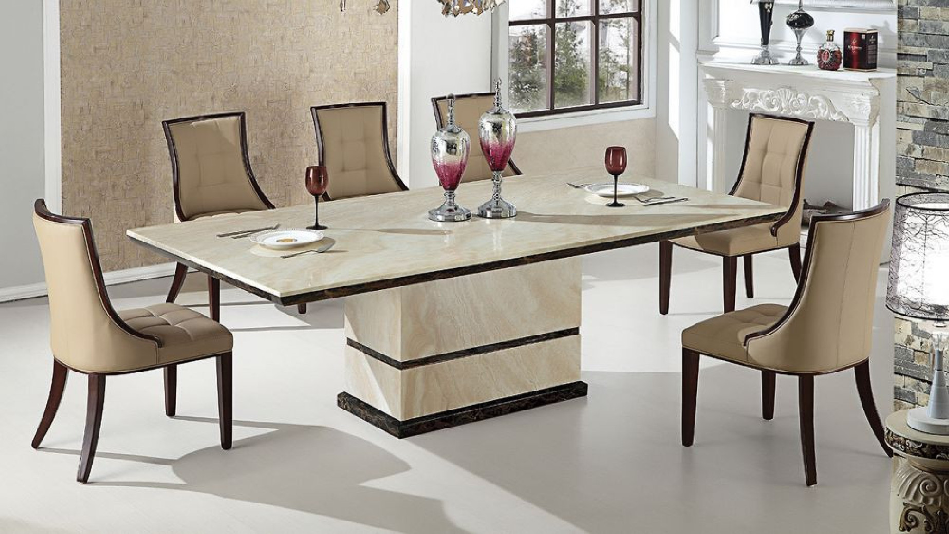 H28 Faux Marble Top 7Pc Dining Table Set Contemporary Style by American Eagle Furniture