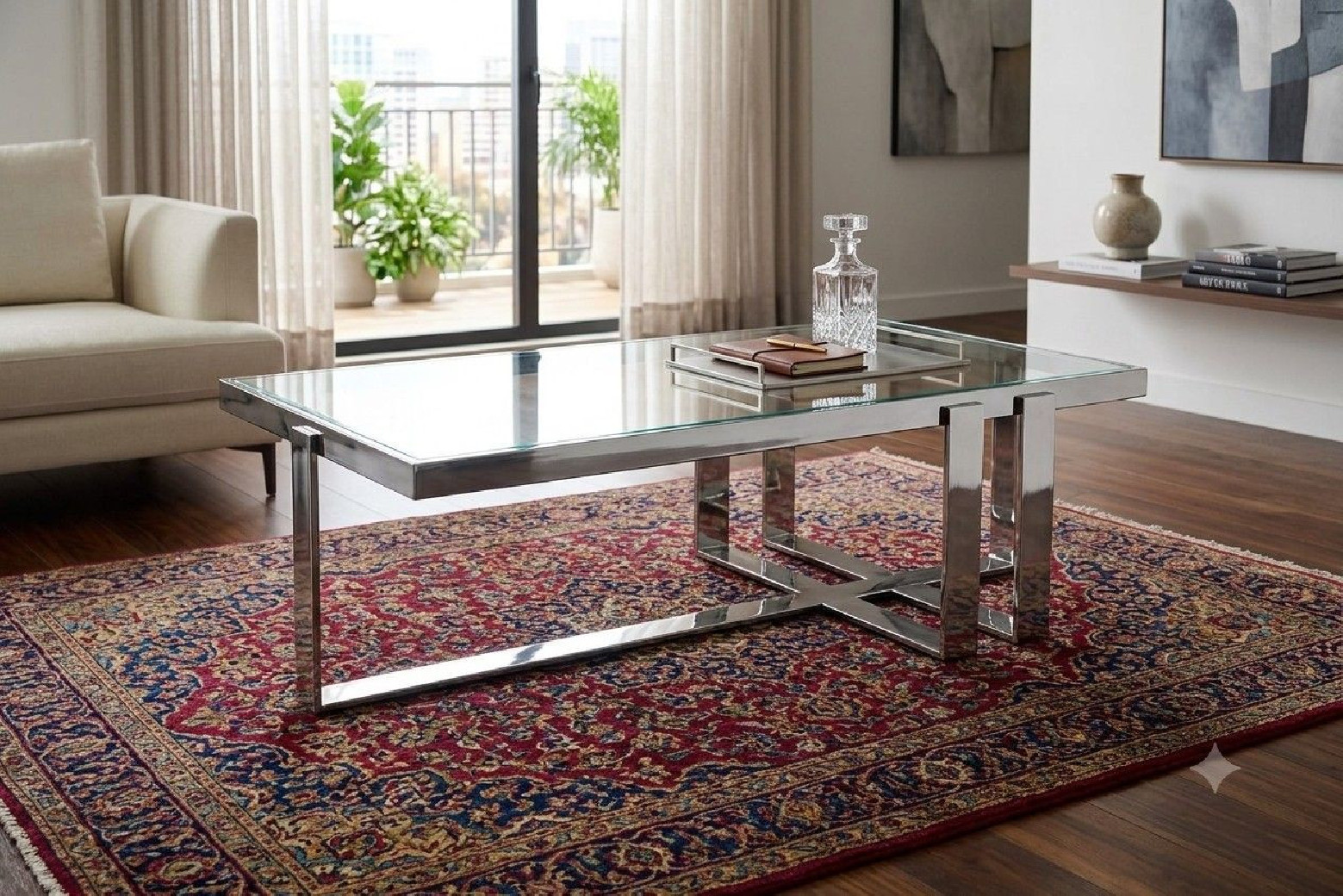 CT-Z002 Coffee Table Polished chrome-finished Contemporary Style by American Eagle Furniture