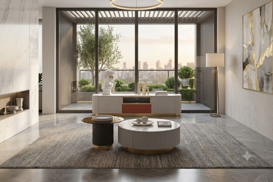 CT-Y301 Faux Marble & Wood Round Coffee Table Contemporary Style by American Eagle Furniture