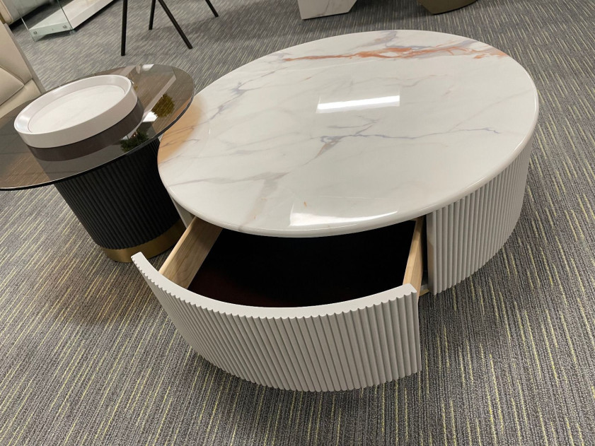 CT-Y301 Faux Marble & Wood Round Coffee Table Contemporary Style by American Eagle Furniture