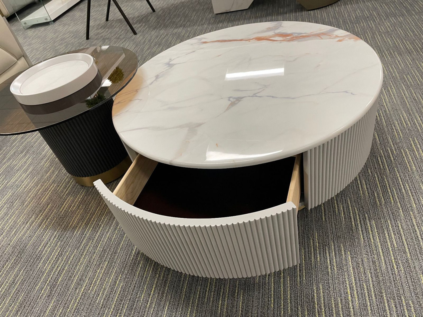 CT-Y301 Faux Marble & Wood Round Coffee Table Contemporary Style by American Eagle Furniture