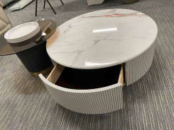 CT-Y301 Faux Marble & Wood Round Coffee Table Contemporary Style by American Eagle Furniture