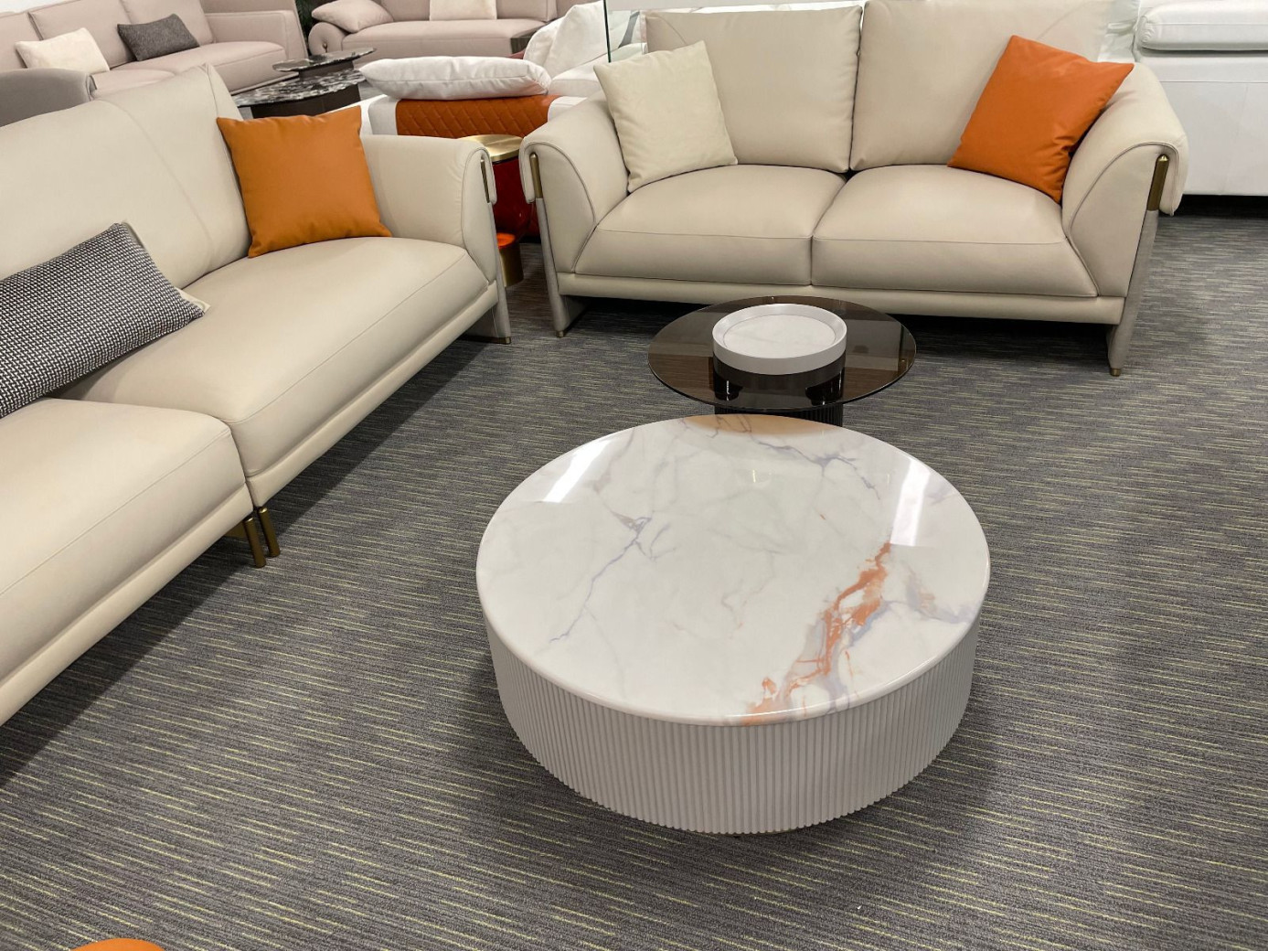 CT-Y301 Faux Marble & Wood Round Coffee Table Contemporary Style by American Eagle Furniture