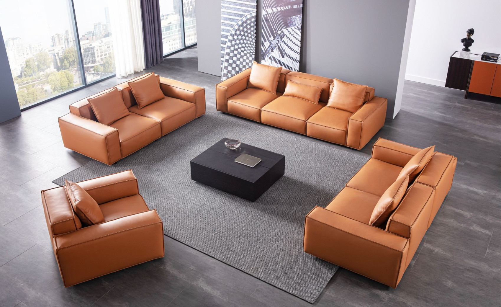 EK8008-Medium Brown Extra long Full Leather Sofa & Loveseat Contemporary Style by American Eagle Furniture
