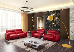 EK8012 Red Full Italian Leather Sofa & Loveseat Contemporary Style by American Eagle