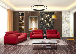 EK8012 Red Full Italian Leather Sofa & Loveseat Contemporary Style by American Eagle