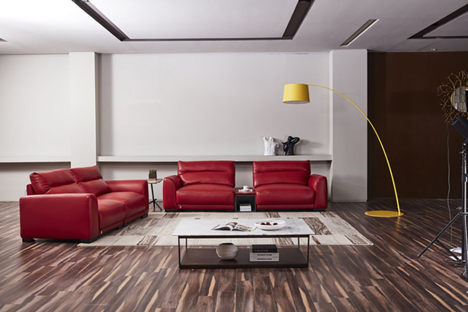 EK8012 Red Full Italian Leather Sofa & Loveseat Contemporary Style by American Eagle