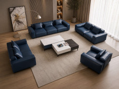EK8008 Navy Blue Full Leather Sofa & Loveseat Contemporary Style by American Eagle