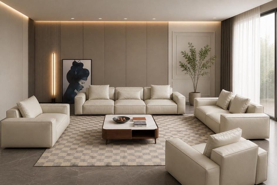 EK8008 Light Gray Full Leather Sofa & Loveseat Contemporary Style by American Eagle