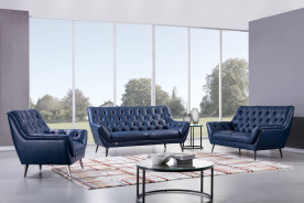 EK8003 Navy Blue Italian Leather Sofa & Loveseat Contemporary Style by American Eagle Furniture
