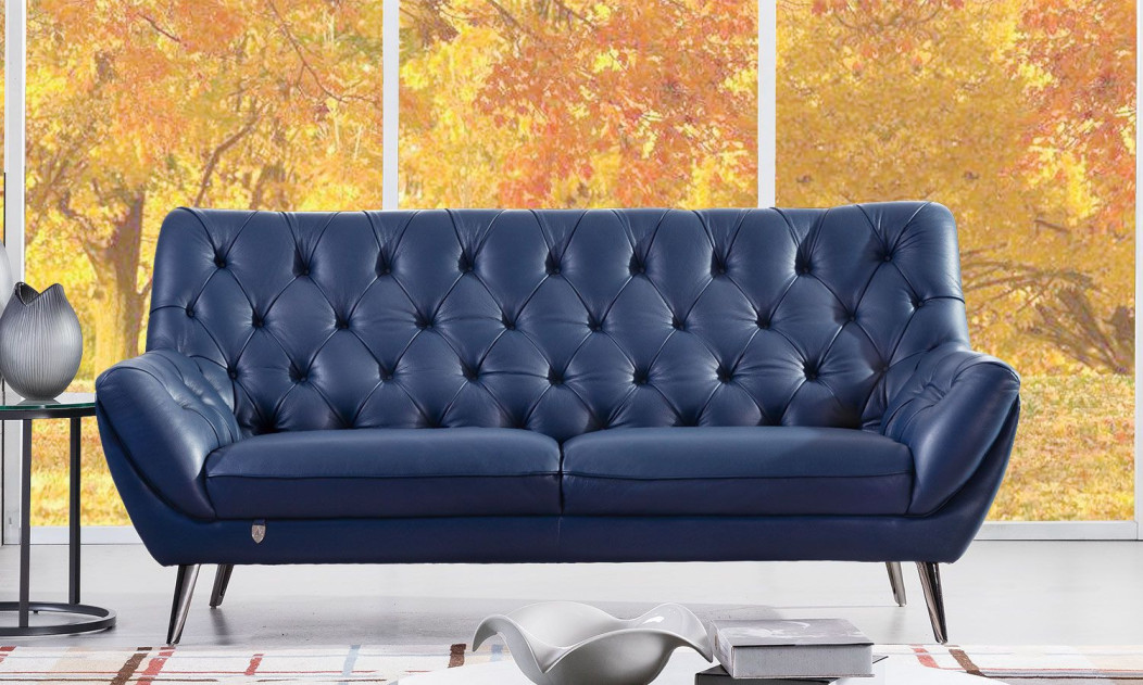 EK8003 Navy Blue Italian Leather Sofa & Loveseat Contemporary Style by American Eagle Furniture