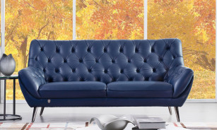 EK8003 Navy Blue Italian Leather Sofa & Loveseat Contemporary Style by American Eagle Furniture