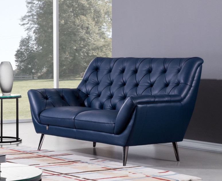 EK8003 Navy Blue Italian Leather Sofa & Loveseat Contemporary Style by American Eagle Furniture