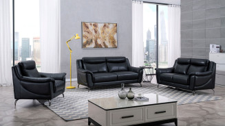 EK150 Black Genuine Leather Sofa & Loveseat Contemporary Style by American Eagle Furniture