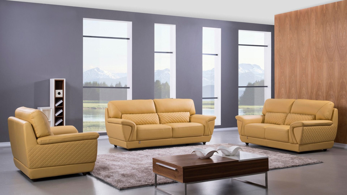 EK099 Yellow Italian Leather Sofa & Loveseat Contemporary Style by American Eagle Furniture